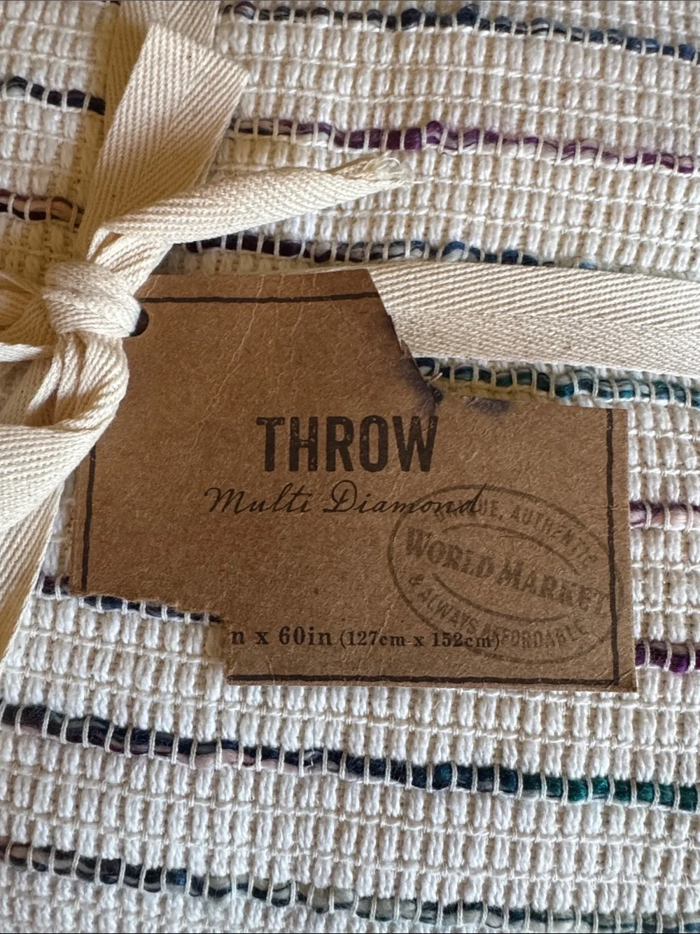 World Market Multi Diamond Throw Blanket 50”x 60” Cream Teal Purple
